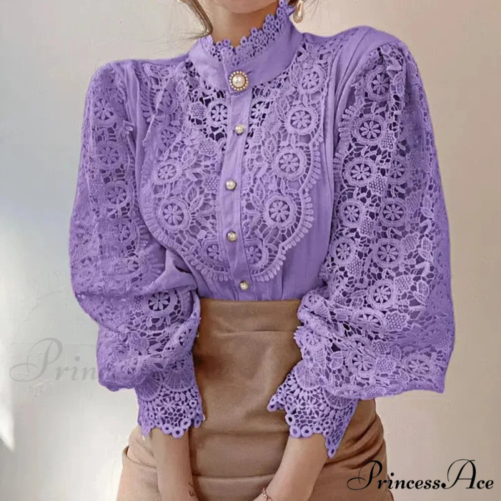 Lace Patchwork Floral Sleeve Blouse - Image 8