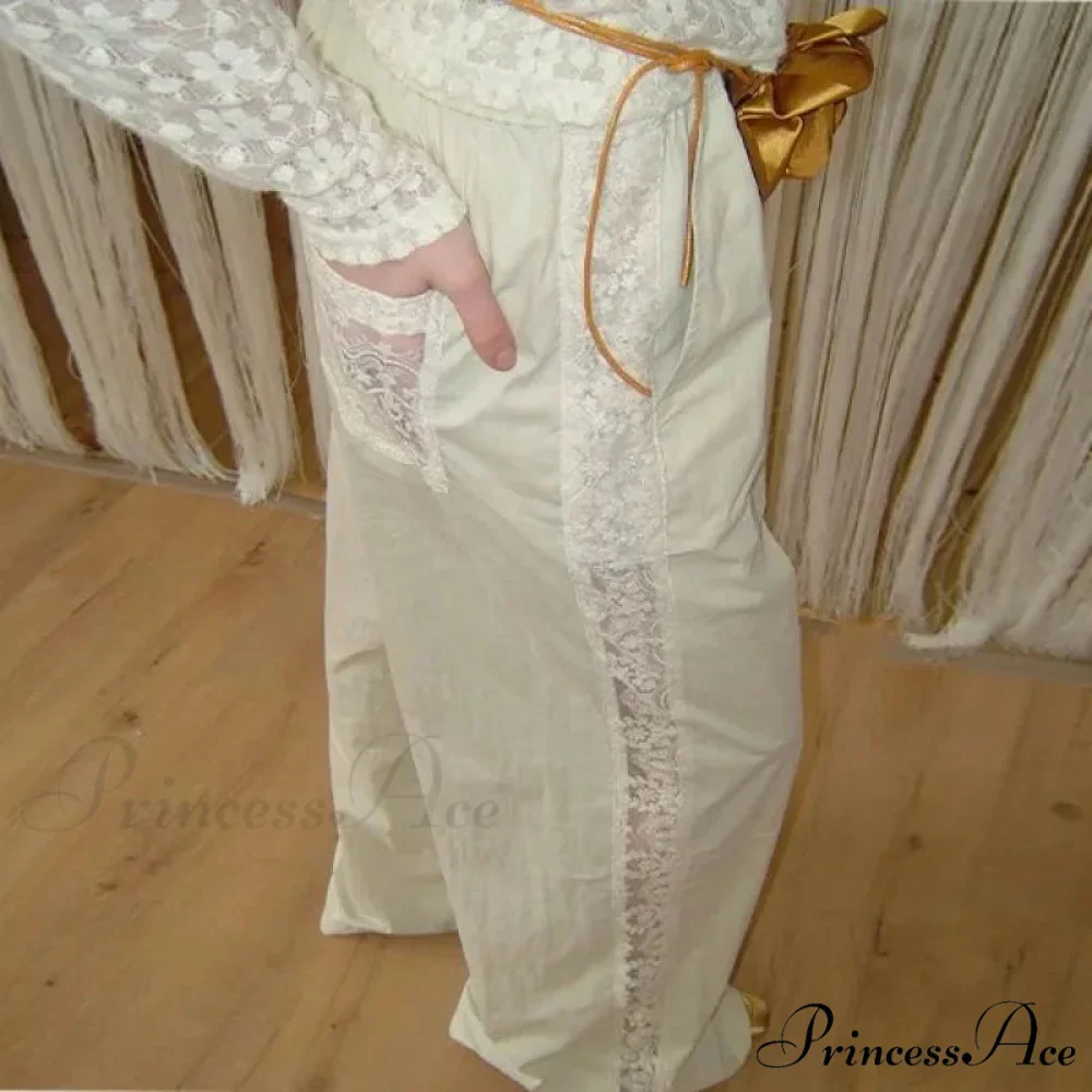 Lace Patchwork Ivory Wide Leg Trousers - Image 3