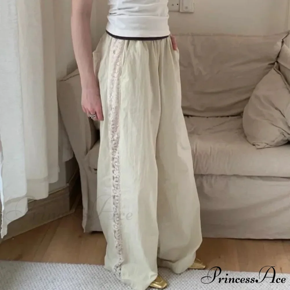 Lace Patchwork Ivory Wide Leg Trousers - Image 6
