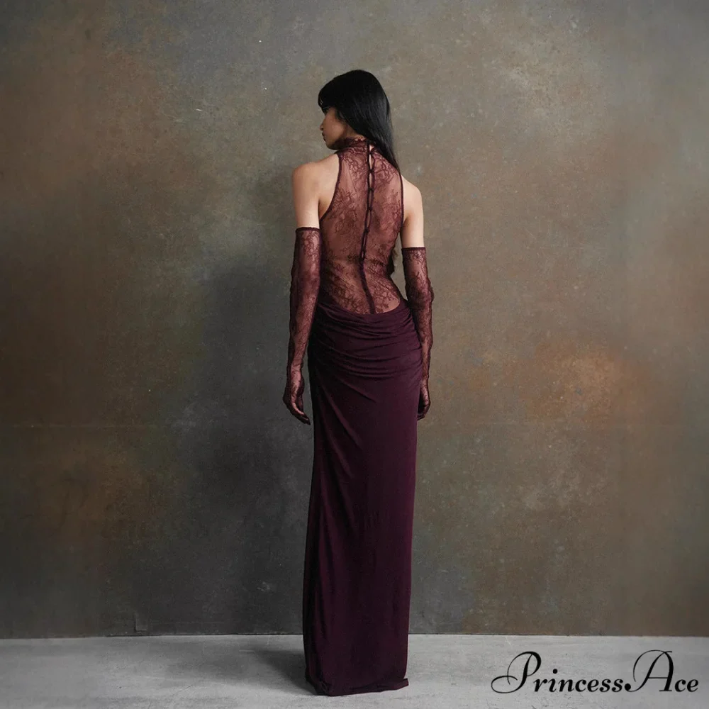 Lace Patchwork Profound V Gathered Prom Dress - Image 3
