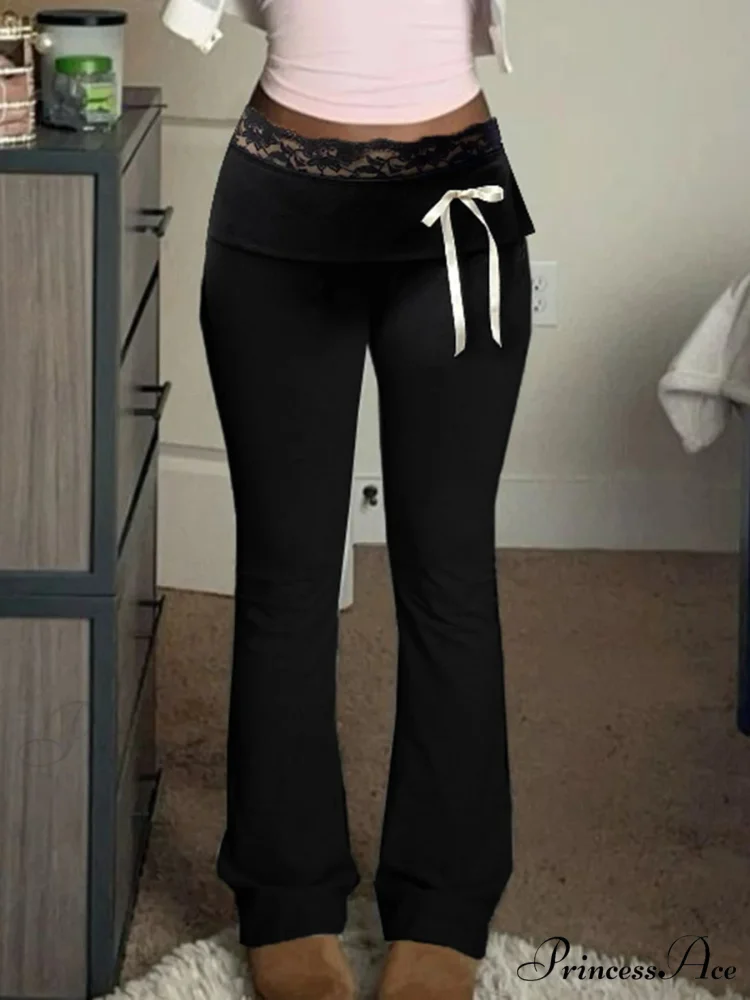 Lace Patchwork Ribbon Straight 2000s Style Pant - Image 3