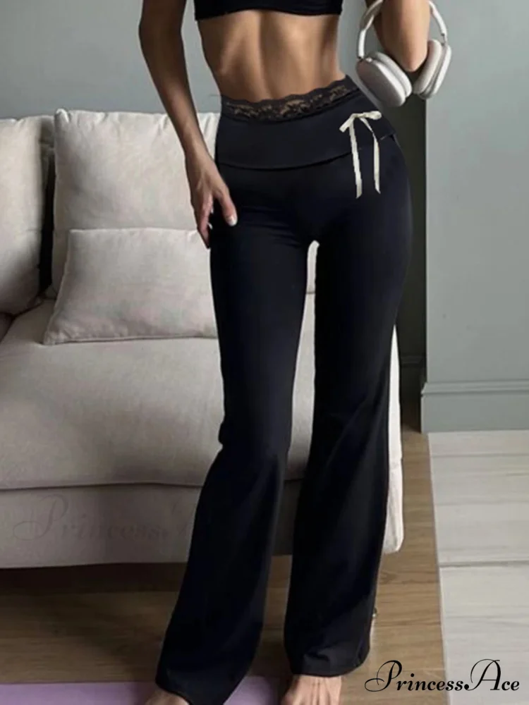 Lace Patchwork Ribbon Straight 2000s Style Pant - Image 4