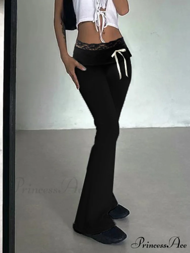 Lace Patchwork Ribbon Straight 2000s Style Pant - Image 5