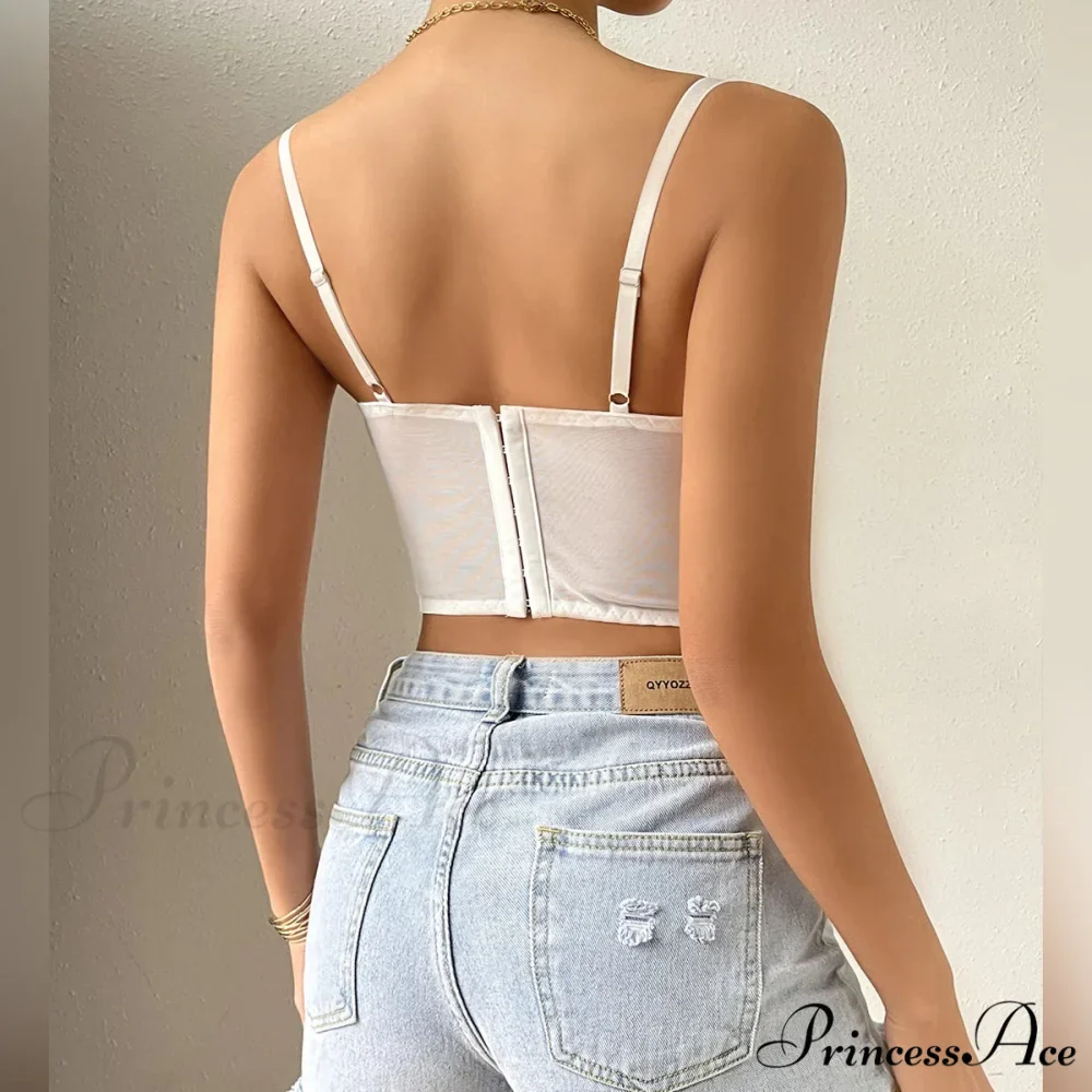 Lace Patchwork Trim Fit V-neck Backless Crop Top - Image 2
