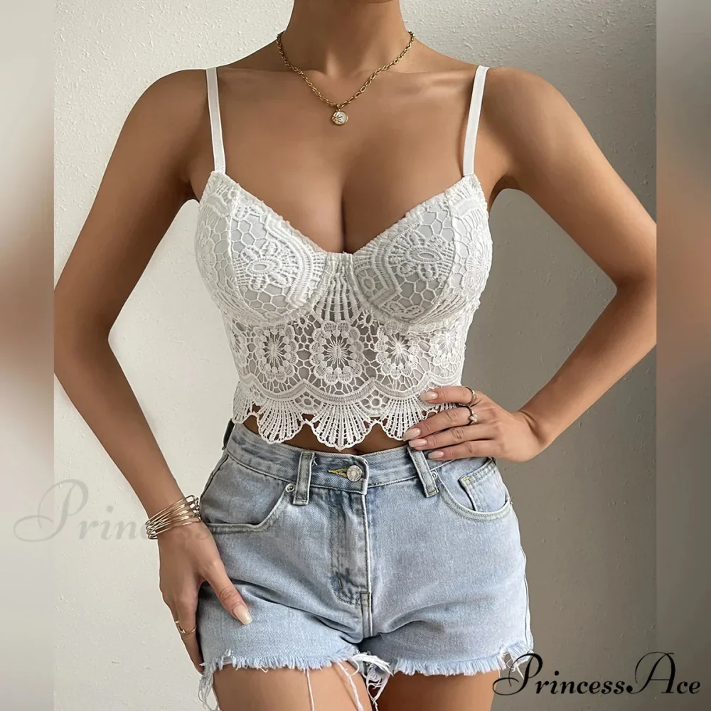 Lace Patchwork Trim Fit V-neck Backless Crop Top - Image 3