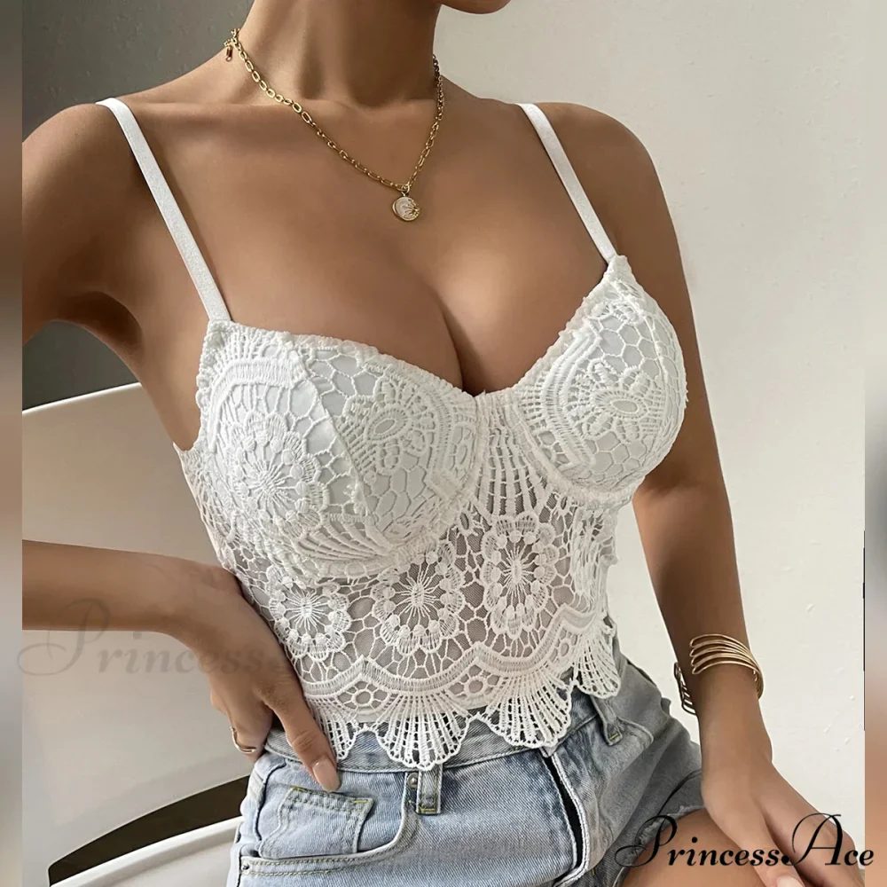 Lace Patchwork Trim Fit V-neck Backless Crop Top - Image 4