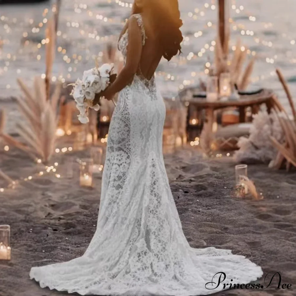 Lace Plunging Neckline Mermaid Bridal Gown - Image 2