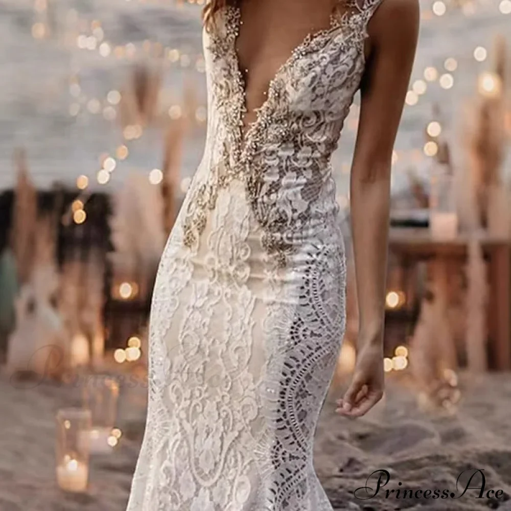 Lace Plunging Neckline Mermaid Bridal Gown - Image 3