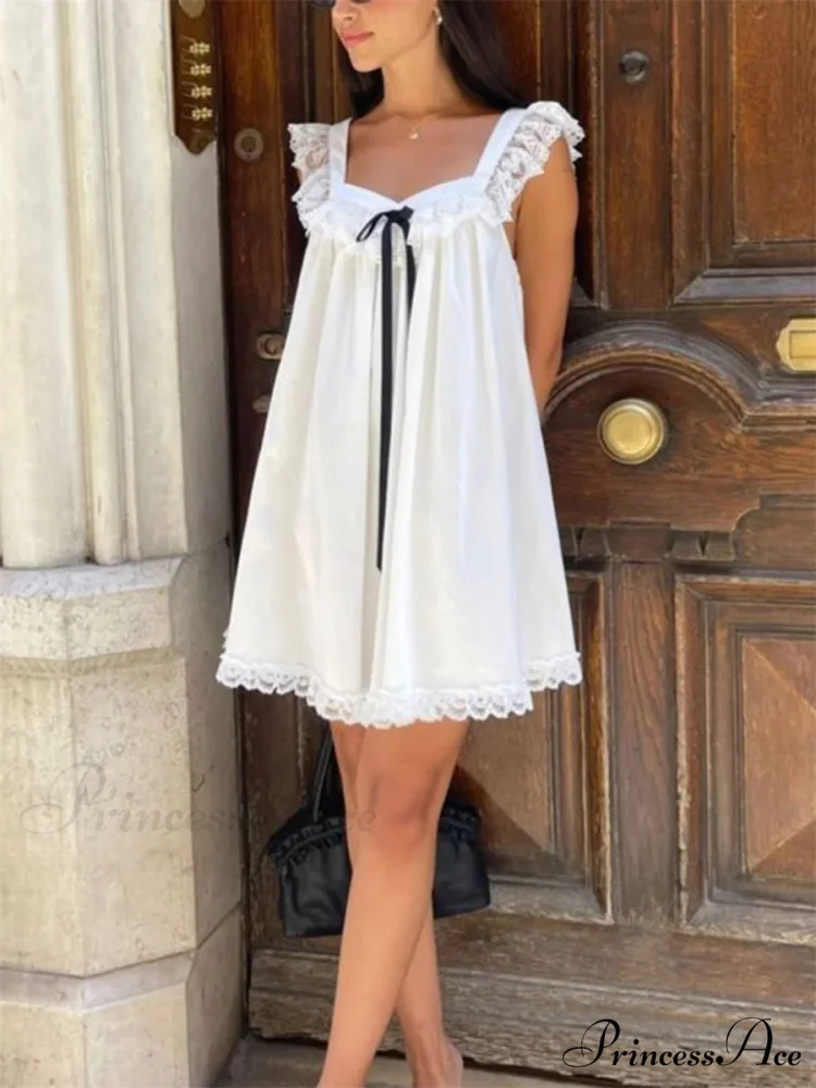 Lace Ribbon Decorated Mini Dress - Image 2