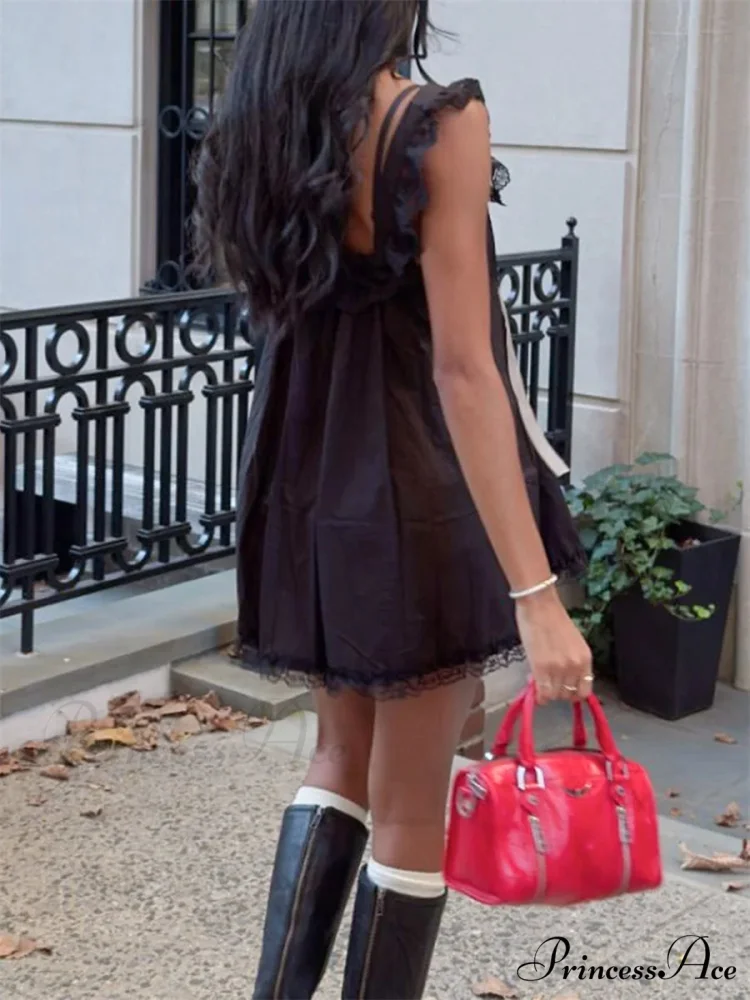 Lace Ribbon Decorated Mini Dress - Image 6