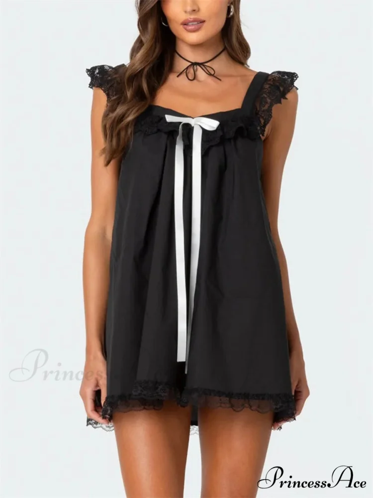 Lace Ribbon Decorated Mini Dress - Image 7