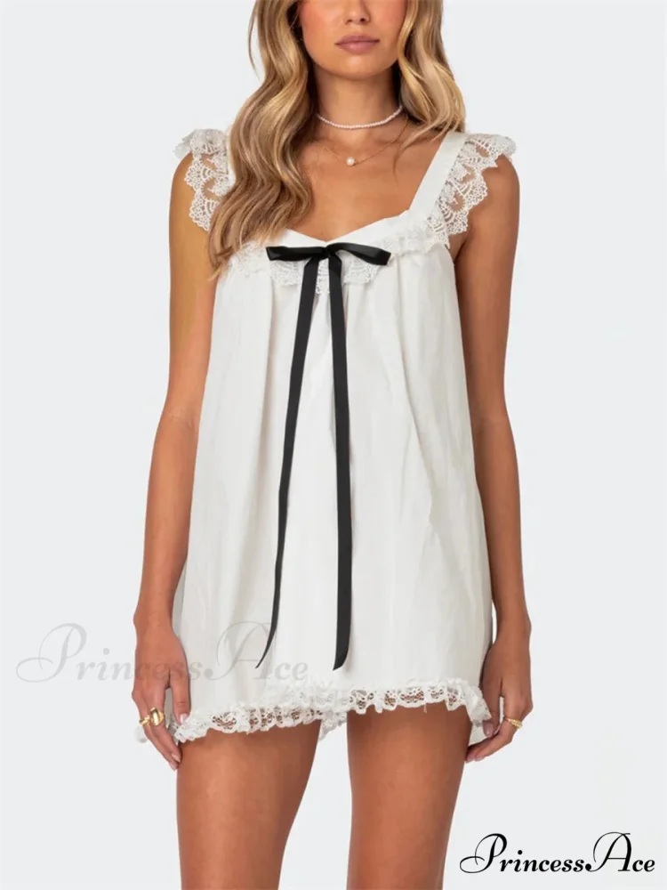 Lace Ribbon Decorated Mini Dress - Image 8
