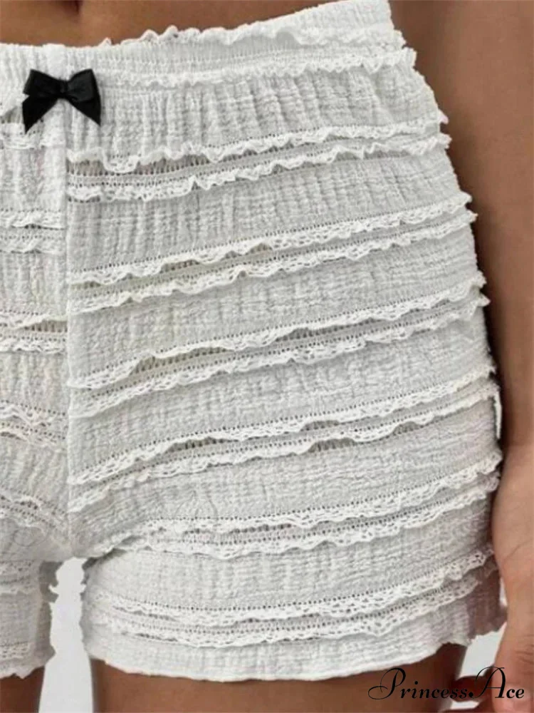 Lace Ribbon Patchwork Elastic Short - Image 2