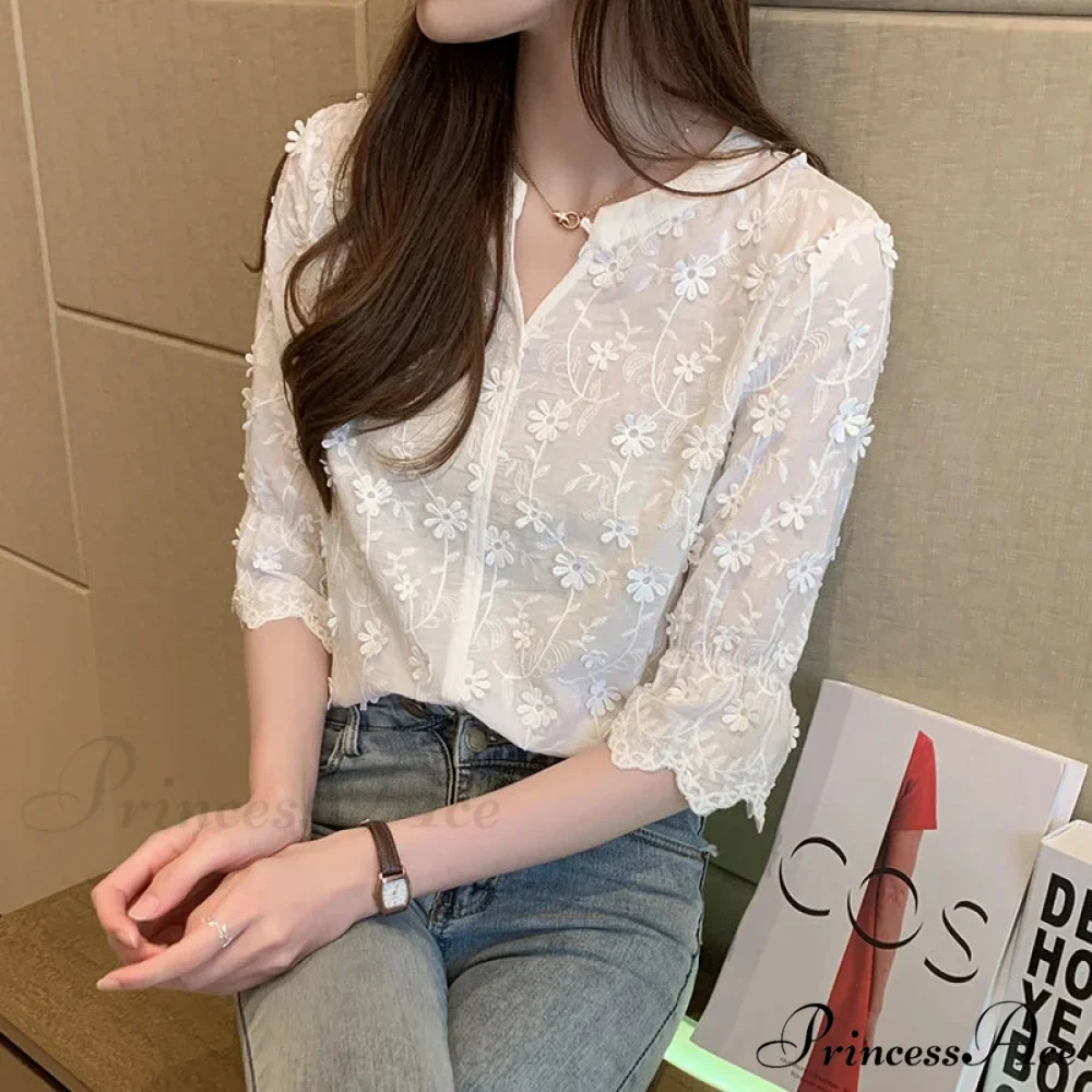 Lace Summer Cotton White Blouse - Image 2