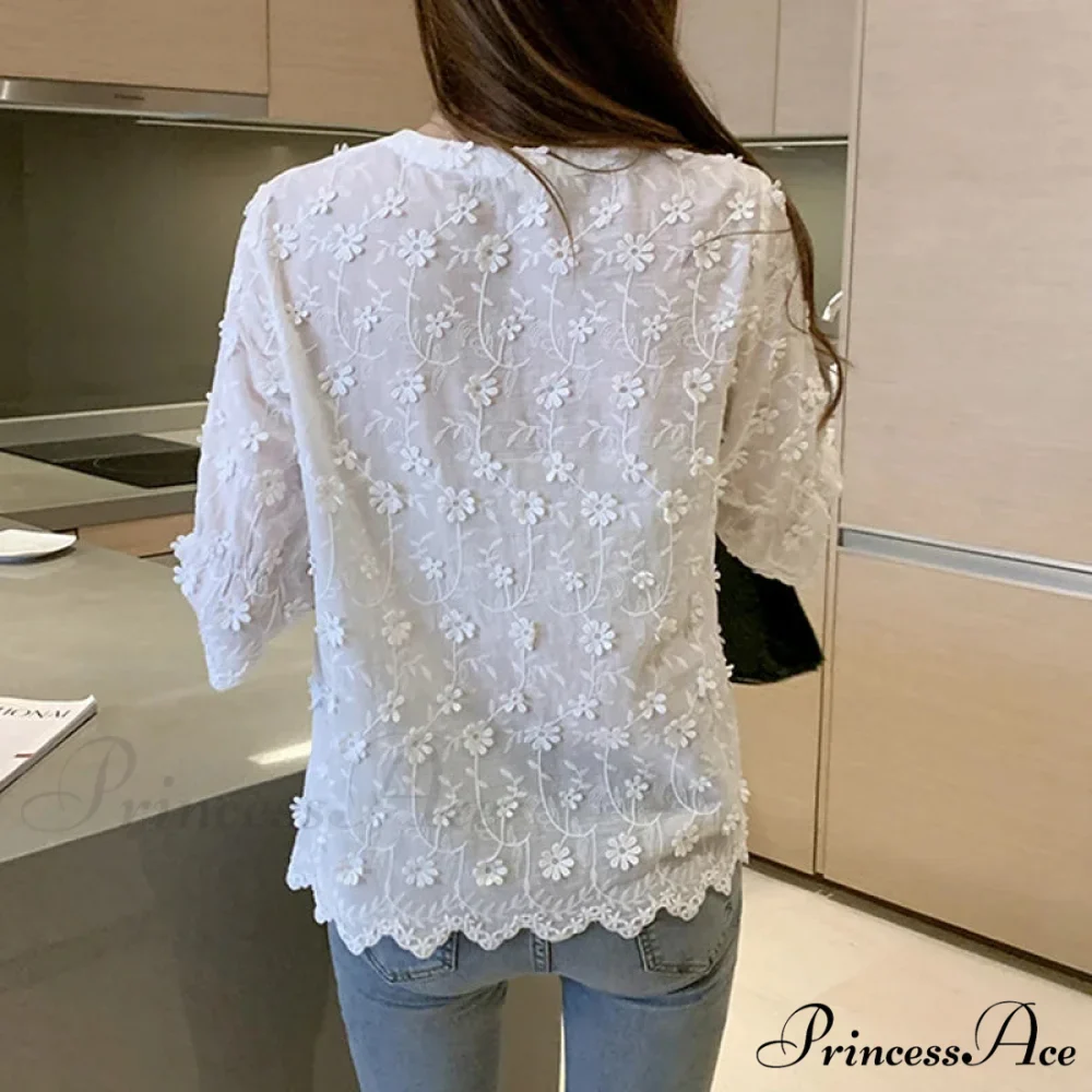 Lace Summer Cotton White Blouse - Image 5