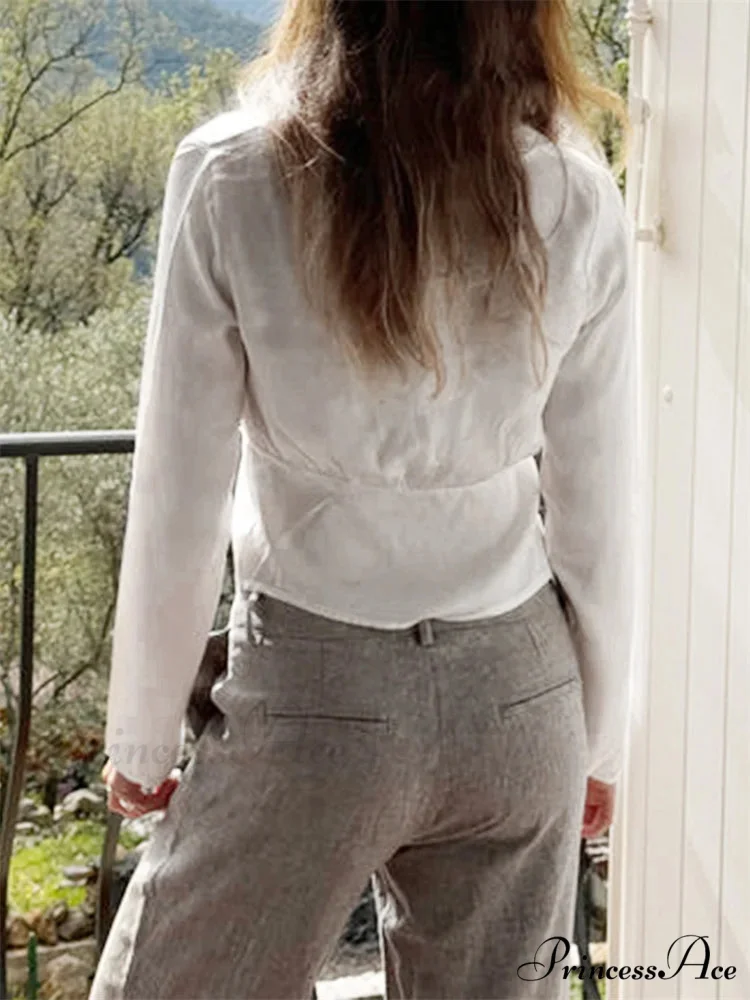 Lace Trim Deep-neck Fasten Blouse - Image 6