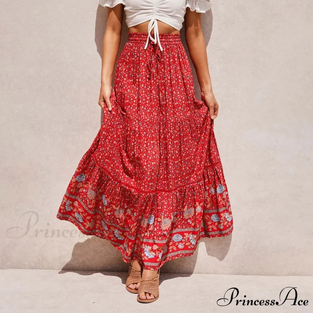Lacy Bohemian Tall Waist Slender Floral Skirt - Image 2