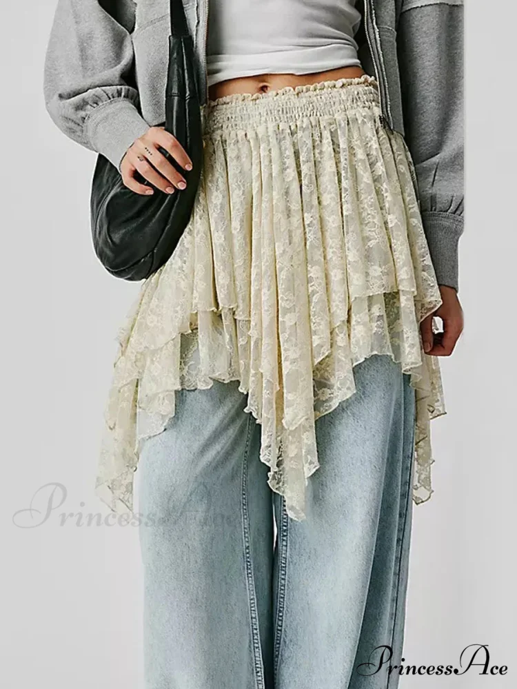 Lacy Floral Asymmetrical Hem Skirt - Image 2