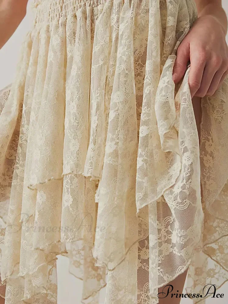 Lacy Floral Asymmetrical Hem Skirt - Image 3