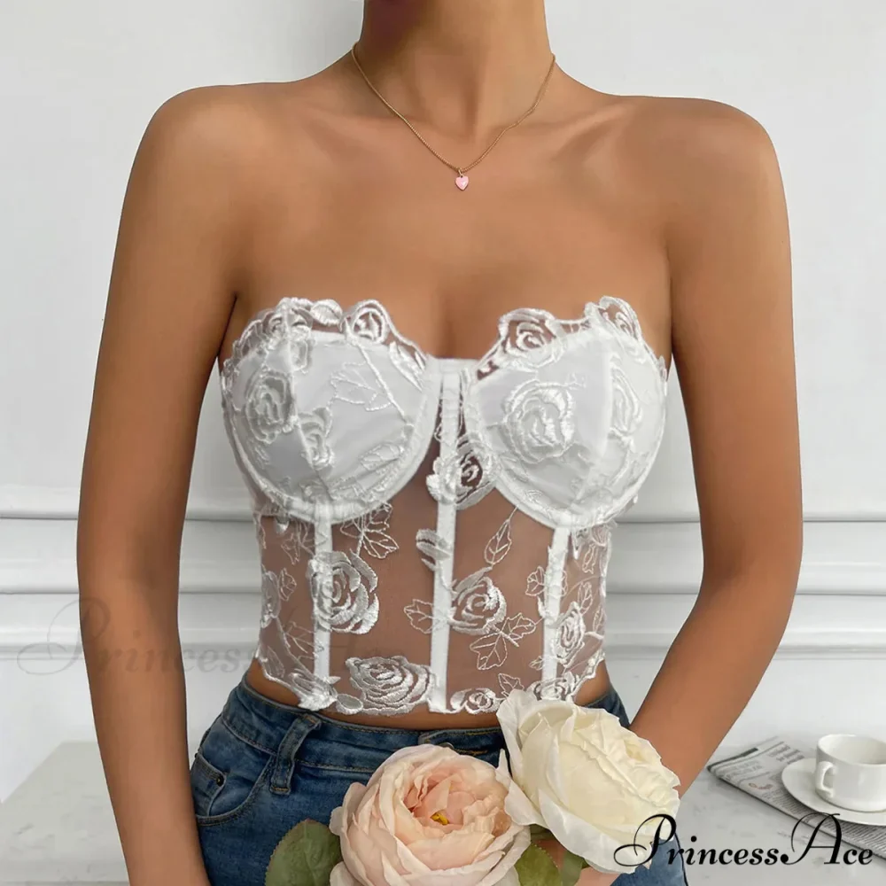 Lacy Floral Open-Back Short Y2K Seductive Crop Top - Image 3