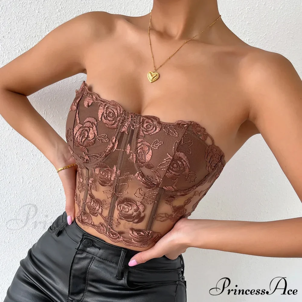 Lacy Floral Open-Back Short Y2K Seductive Crop Top - Image 5