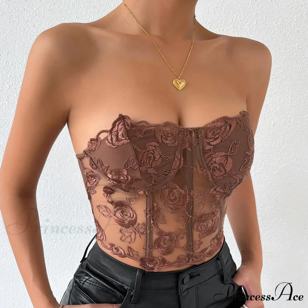 Lacy Floral Open-Back Short Y2K Seductive Crop Top - Image 6