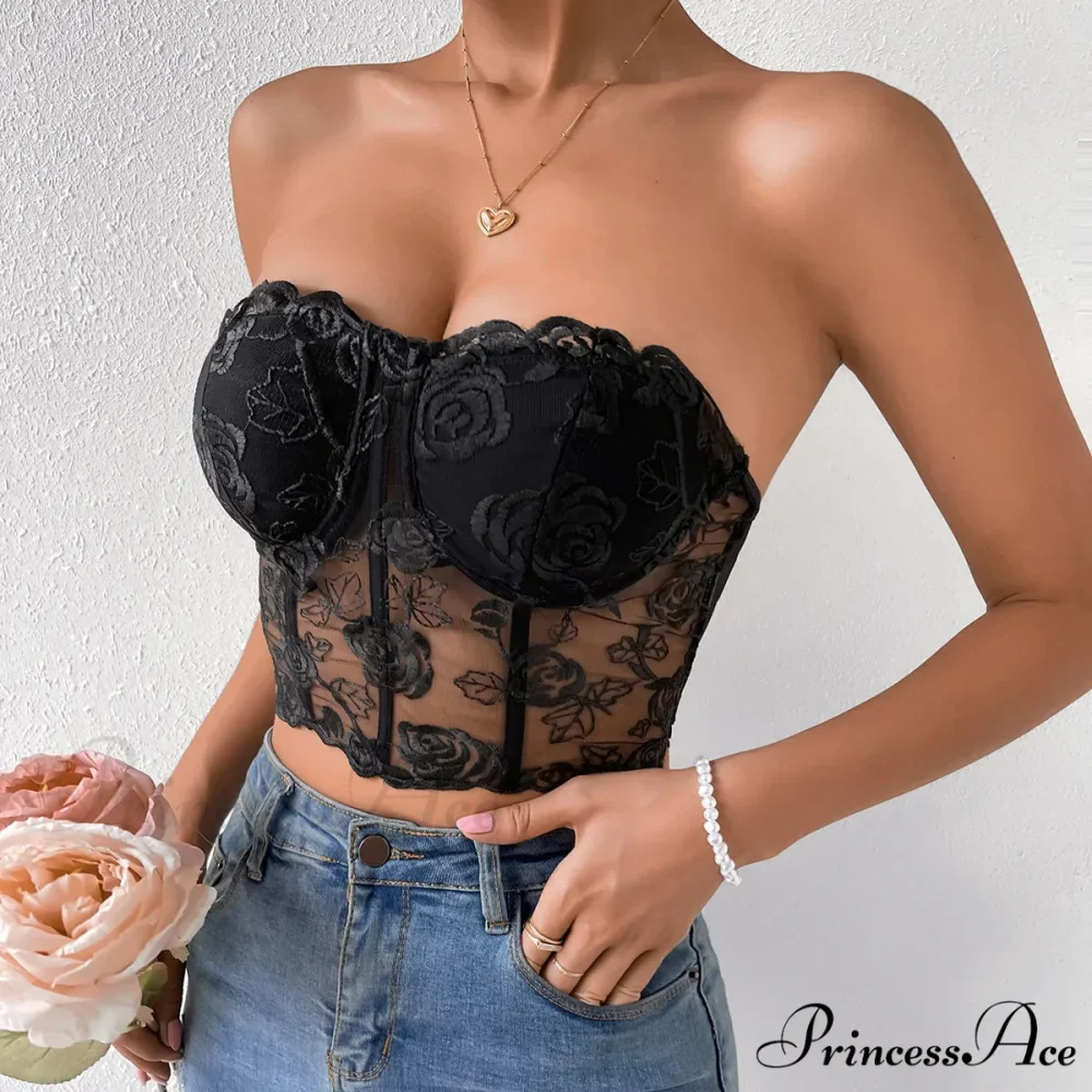 Lacy Floral Open-Back Short Y2K Seductive Crop Top - Image 7