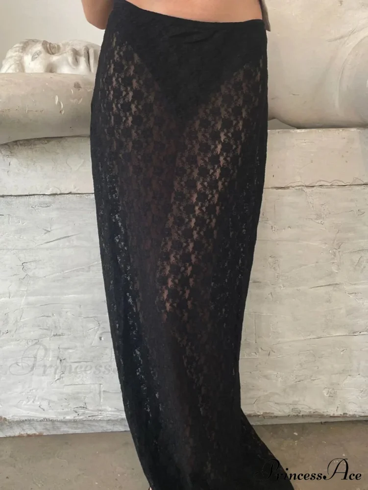 Lacy Flower Low Cut Maxi Skirt - Image 4