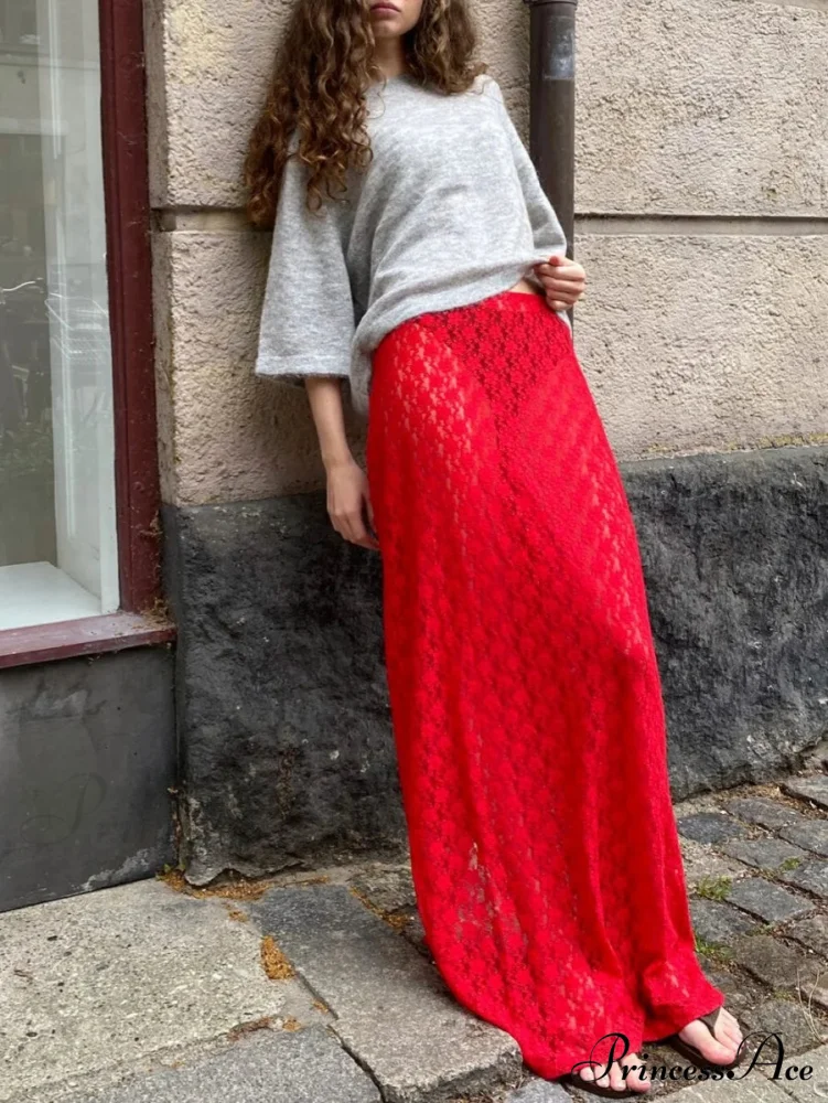 Lacy Flower Low Cut Maxi Skirt - Image 5
