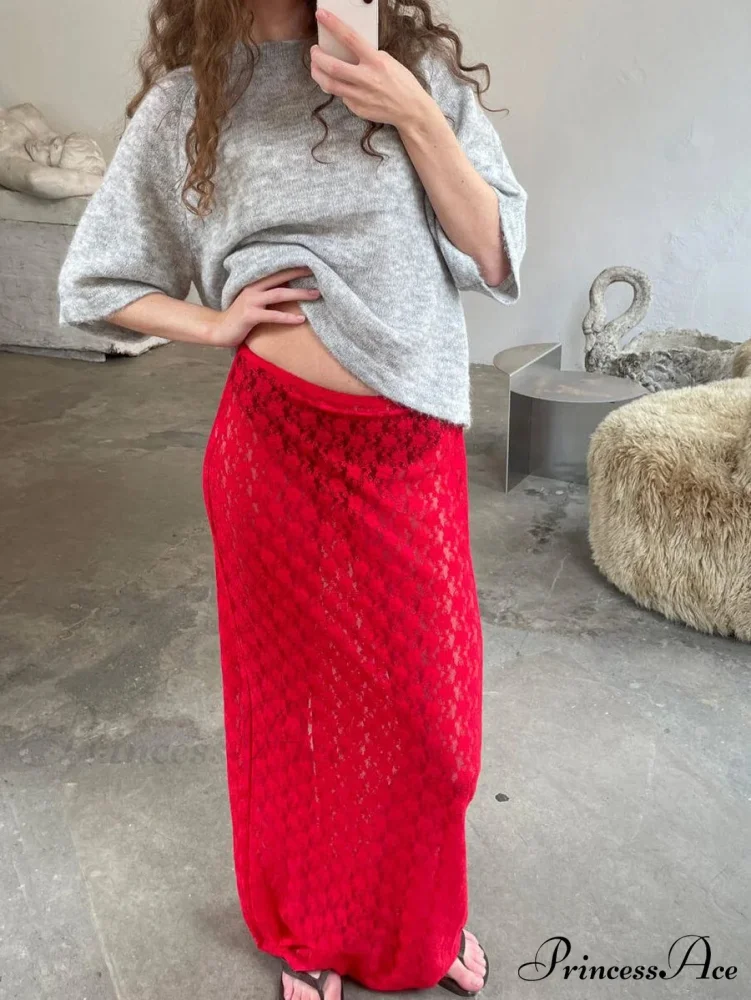 Lacy Flower Low Cut Maxi Skirt - Image 6