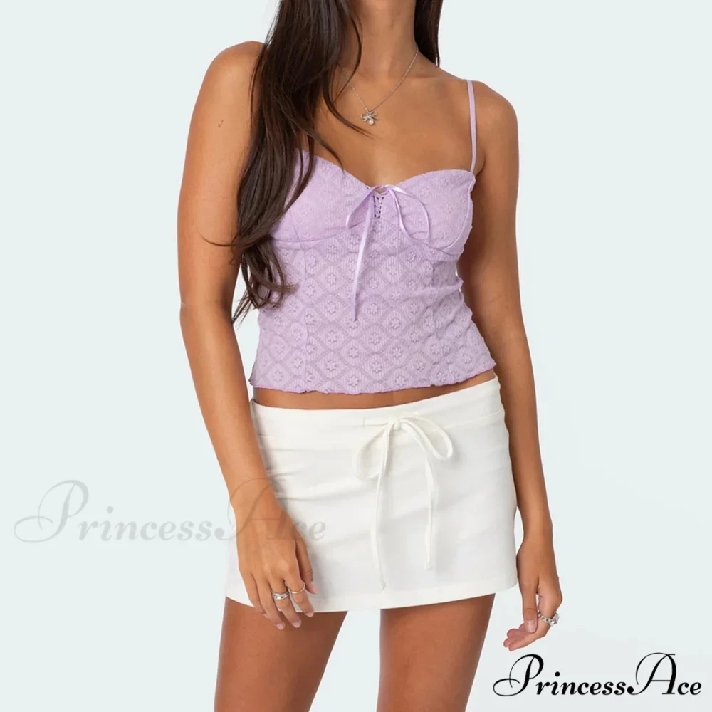 Lacy Flower Spaghetti Crop Top - Image 2