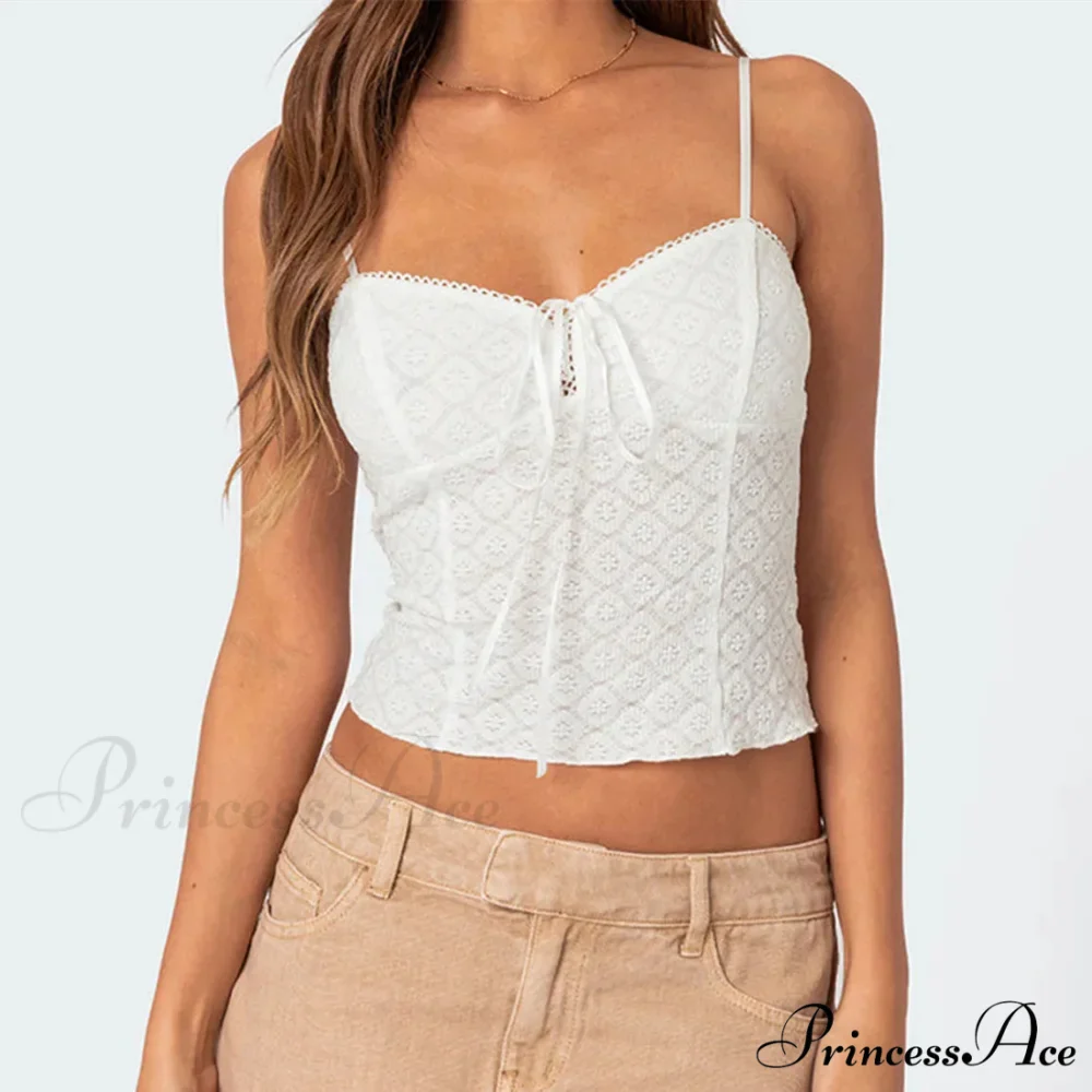 Lacy Flower Spaghetti Crop Top - Image 4