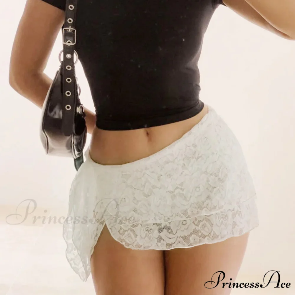 Lacy Flower Uneven Short Skirt - Image 4