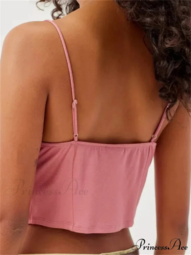 Lacy Lace Trim Frilly Split Strap Crop Top - Image 4