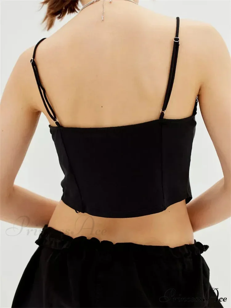 Lacy Lace Trim Frilly Split Strap Crop Top - Image 5