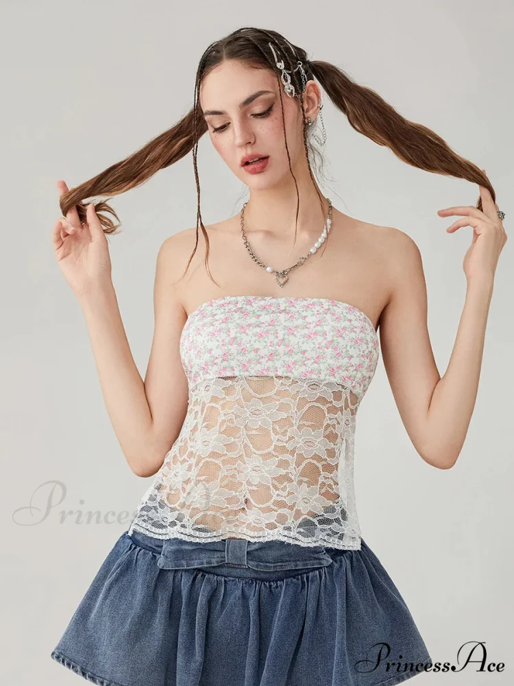 Lacy Mesh Transparent Strapless Backless Tie-up Tube Top - Image 2