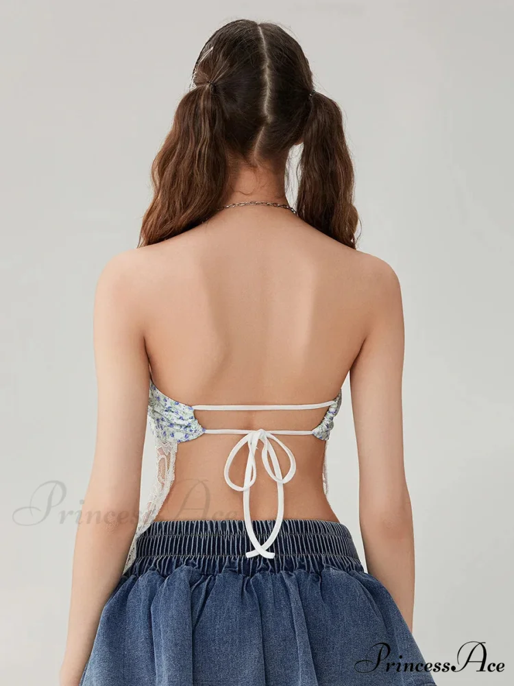 Lacy Mesh Transparent Strapless Backless Tie-up Tube Top - Image 6