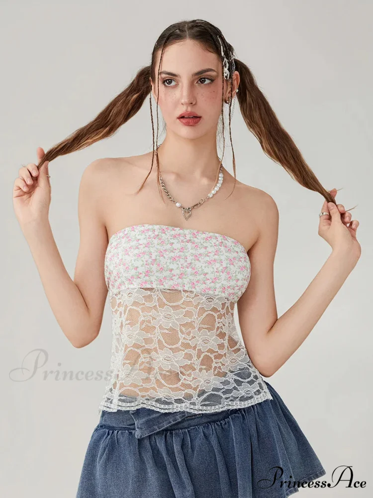Lacy Mesh Transparent Strapless Backless Tie-up Tube Top - Image 7
