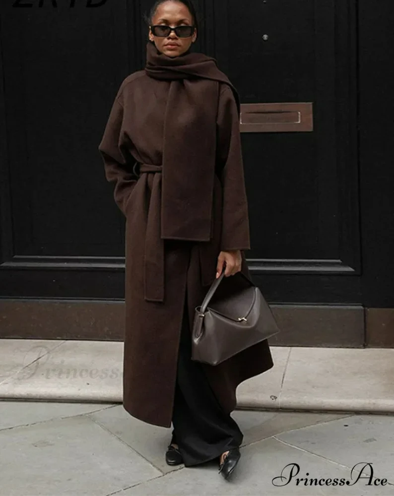 Ladies' Shawl Collar Woolen Cinched Overcoat - Image 2