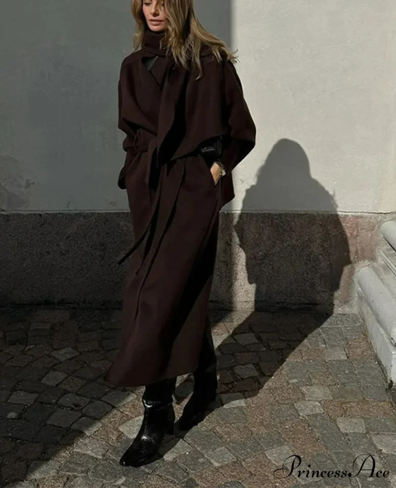 Ladies' Shawl Collar Woolen Cinched Overcoat - Image 3