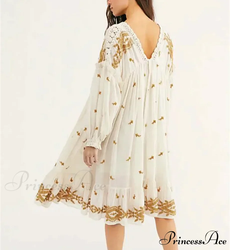Lantern Extended Sleeve Cotton Rayon Embroidered Dress - Image 2
