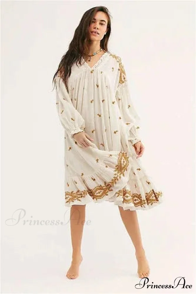 Lantern Extended Sleeve Cotton Rayon Embroidered Dress - Image 6