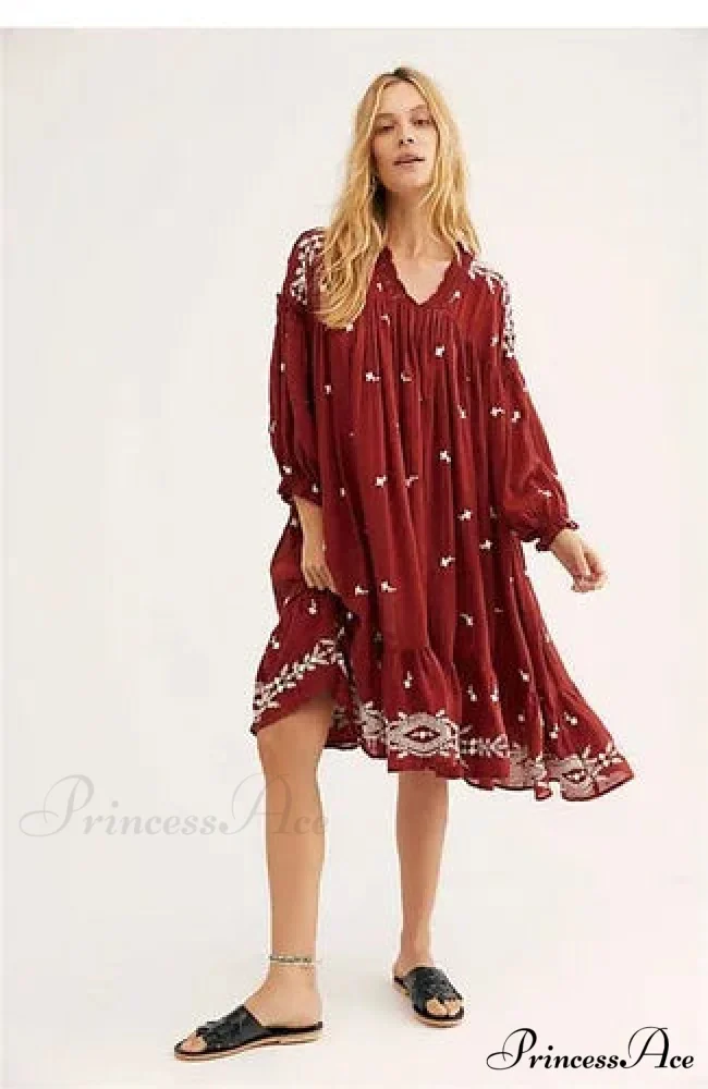 Lantern Extended Sleeve Cotton Rayon Embroidered Dress - Image 7