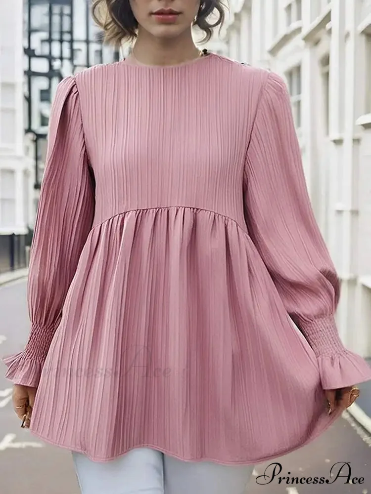 Lantern Extended Sleeve Pleated Top Informal Top - Image 2