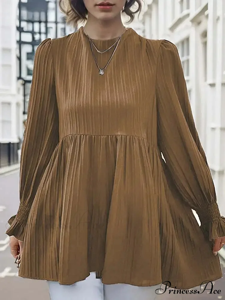 Lantern Extended Sleeve Pleated Top Informal Top - Image 3