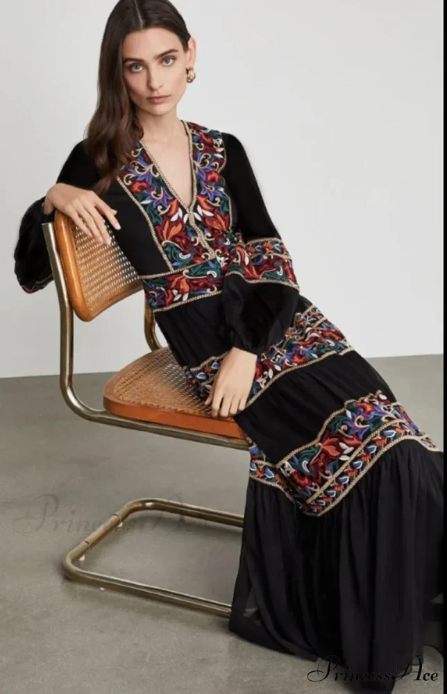 Lantern Extended Sleeve V-neck Full-Length Dress - Image 2