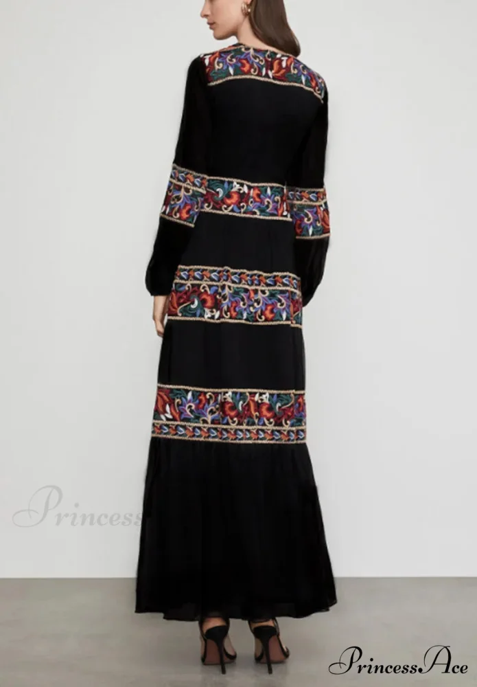Lantern Extended Sleeve V-neck Full-Length Dress - Image 3