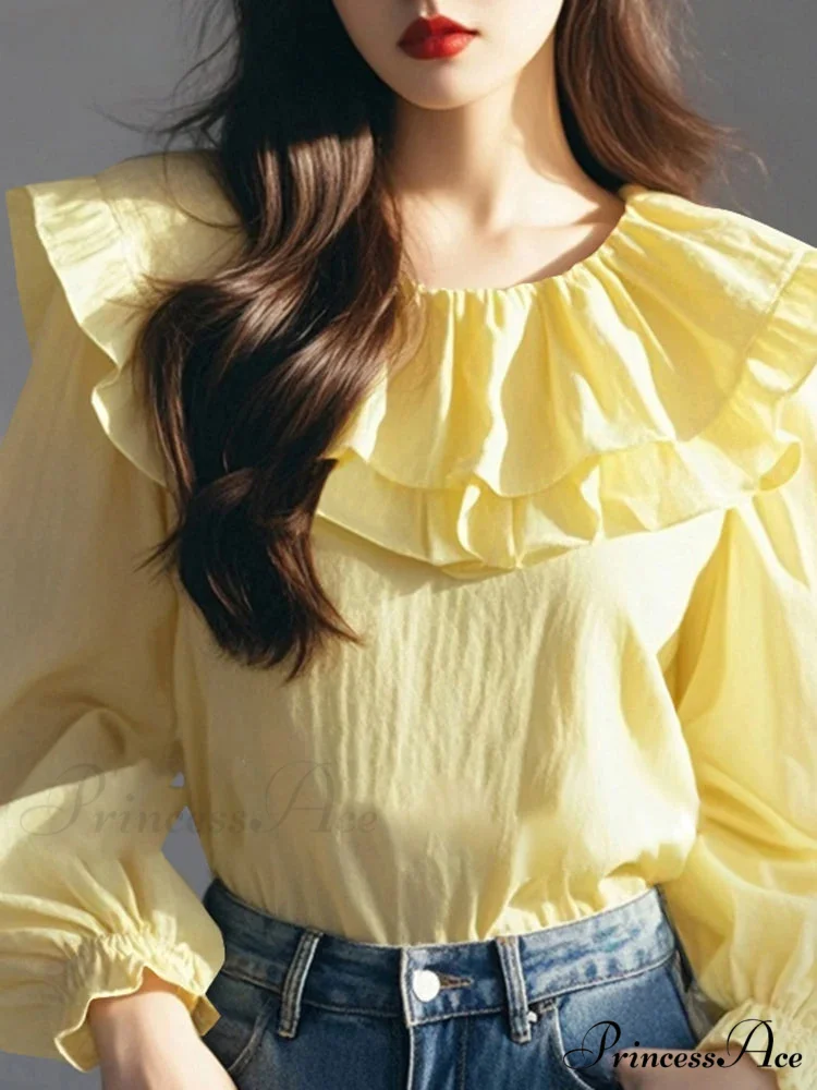 Lantern Sleeve Frilled Circular Neck Blouse - Image 2