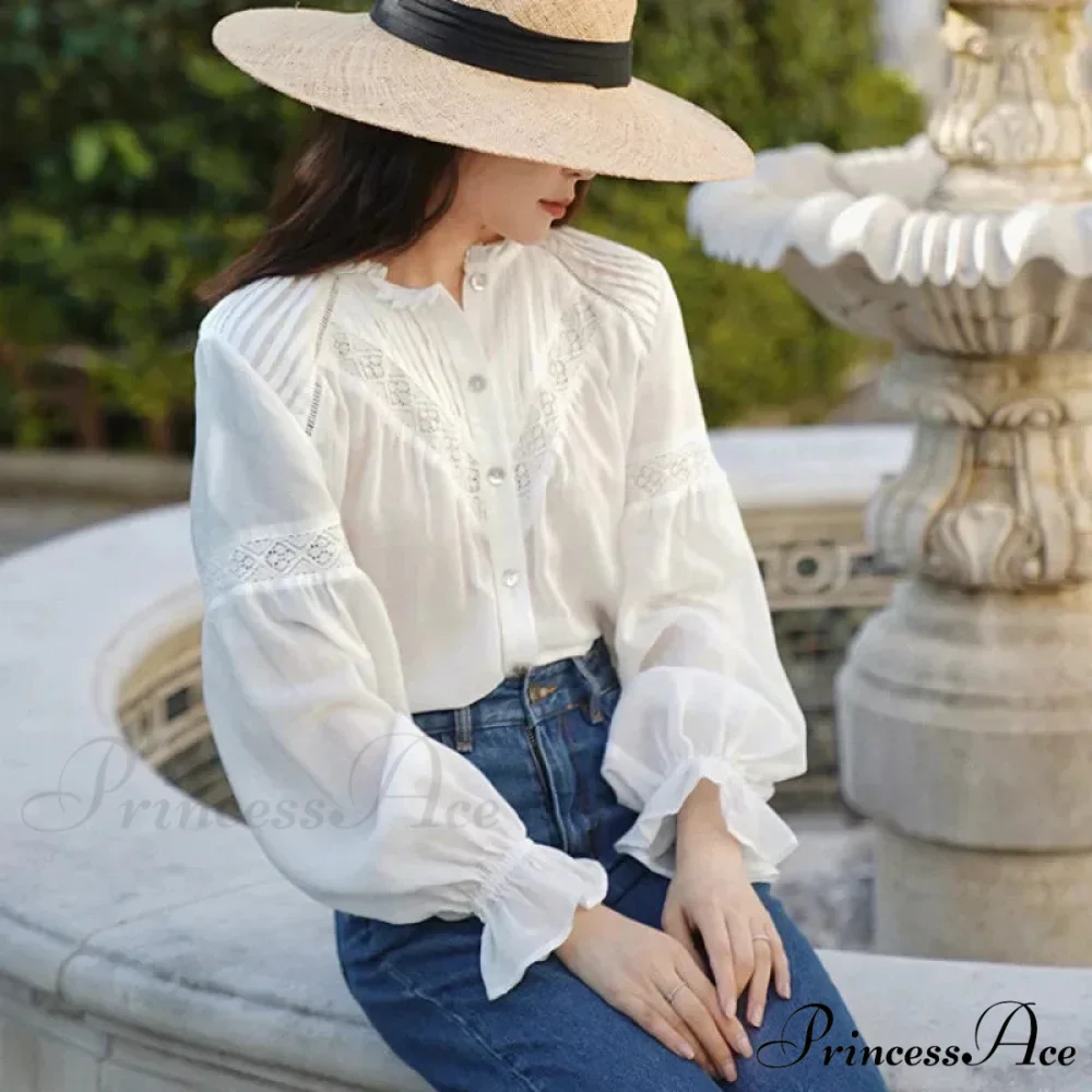 Lantern Sleeve Ivory Lace Celebration Cotton Bohemian Top - Image 4