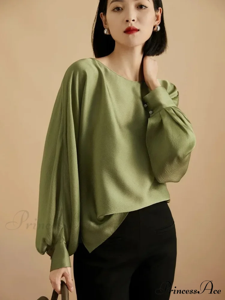 Lantern Sleeve Silk Informal Top Trendy Top - Image 4